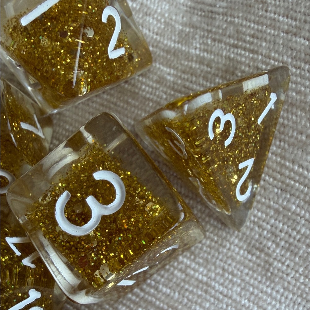 Gold Glitter RPG Dice Set - Picture 3 of 5